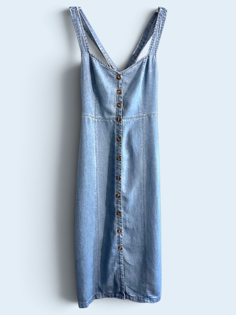 LOFT Blue Chambray Button Front Midi Dress Crossover Back Size 6